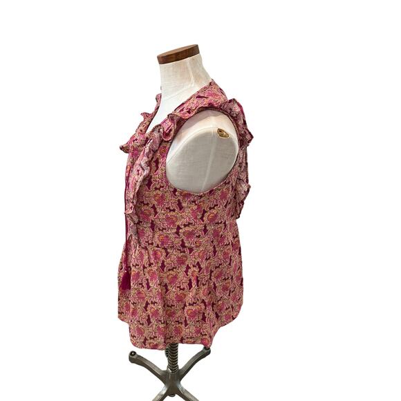 Rose + Olive ruffled pink floral sleeveless peasant top M - Picture 3 of 7